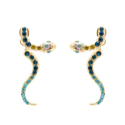 China Factory Wholesale New Trendy Simple Fashion Alloy Gold Plated Rhinestone Inlaid Snake Shape Earrings For Women for sale