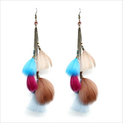 China Cheap BOHEMIA Earrings Wholesale Bohemian Ethnic Style Pearl Color Feather Handmade Rice Chains Tassel Statement Earrings for sale