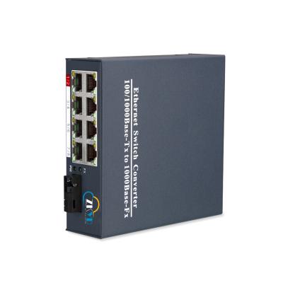 China FTTH 10/100/1000M SC Port 1 fiber optic port +8 port RJ45 fiber media converter price for sale