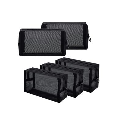 China Wholesale Custom Black Eco-Friendly Logo Mesh Cosmetic Bag Travel Zipper Make Up Organizer Storage Pouch Beauty Wash Bag Mesh Make Up Bag for sale