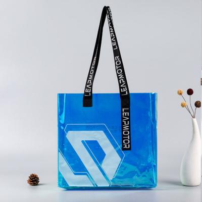 China Fashion Hot Selling Custom Logo Promotional Hand Holographic Pvc Transparent Gift Bag for sale