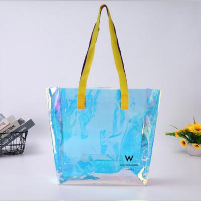 China Good Quality PVC Tote Custom Reusable Grocery Bag Fashion Eco Friendly Hologram Logo for sale