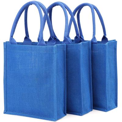 China Wholesale custom logo eco-friendly luxury eco-friendly luxury blue burlap shopping bag fashion gift shopping bags jute promotional bag for sale