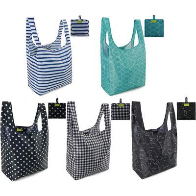 China Custom Eco Friendly Recycle Reusable Grocery Shopping Bag Nylon Collapsible Bag Polyester Folding Nylon Tote Bag for sale