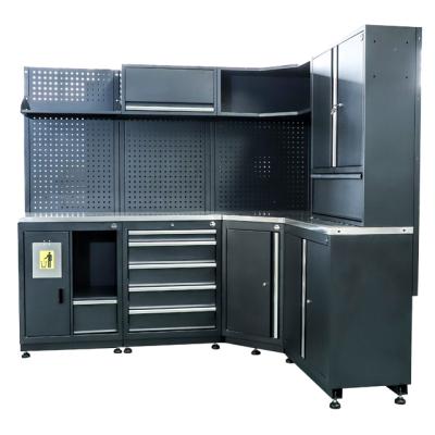 China Garage Customized Tool Cabinet With Worktop Stainless Black Corner Tool Storage Cabinet for sale