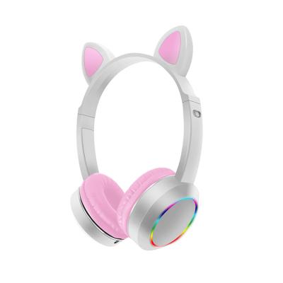 China Hot Selling Cute Amazon K24 Cat Ear Headset Headphones Bluetooth Wireless Girls LED Headband Foldable Cat Ear Headphones With MIC for sale