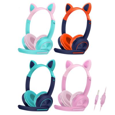 China Cute Cat Wired Bluetooth Earphone Earphone With Mic Can Control LED Child Stereo Bass Music Helmet Phone Girl for sale