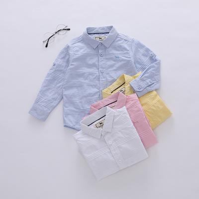 China Anti-wrinkle Kids Little Boys Baby Long Sleeve Button Down Solid Color Cotton Shirt DM074A for sale