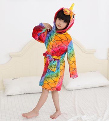 China Unicorn Design Hooded Breathable Robe - Soft Skin Friendly Bathrobe For Girls 3 To 10Years Old 886 for sale