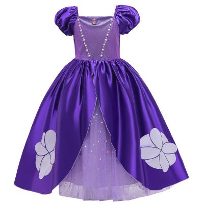 China Anti-Static Princess Sofia Dress For Girl Children Cosplay Costume Breath Sleeve Dress Up Kid Party Birthday Fancy Dress D0662 for sale