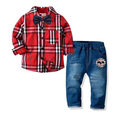 China Anti-static boys suits slim fit formal dress suit 2 pieces long sleeve shirt and red jeans baby clothes 20A515 for sale