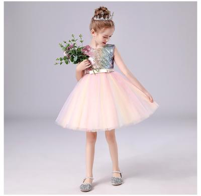 China Anti-static Girls' Sequin Mesh Flower Ball Gown Children's Party Evening Dress Elegant Princess Tulle Prom S012 for sale