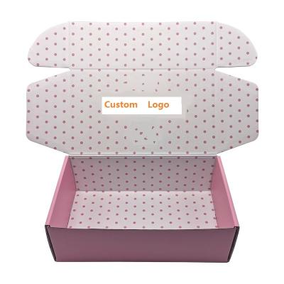 China Recycled Materials Custom Printed Eco Friendly Package Clothing Mailer Pink Corrugate Packaging Boxes For Clothes for sale