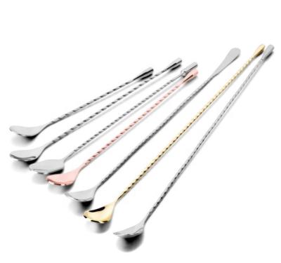 China Sustainable Stylish Stainless Steel 304 18/10 Bar Spoon Customized Logo Long Cocktail Stirrer for sale