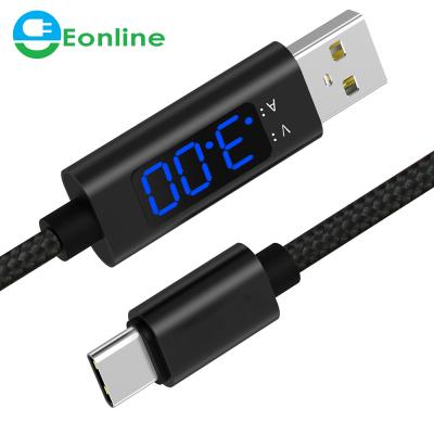 China 3A Camera Type C Cable QC 3.0 LCD Fast Charging Voltage And Display Current Nylon Braided USB C Data Sync Cable for sale