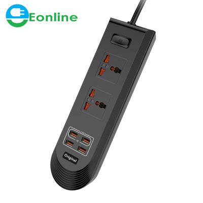 China EONLINE 2M EU/US/UK Residential/Multipurpose Universal Power Strip Smart Protector with 2 Sockets 4 USB Ports Smart Extension Cord for sale