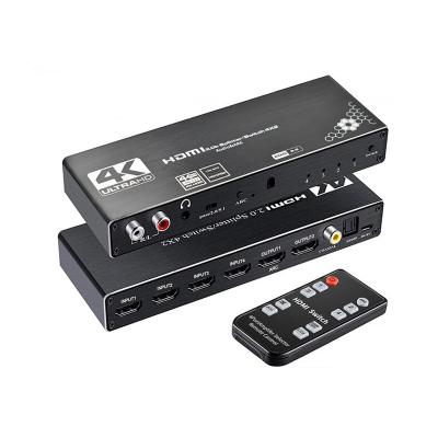 China Aluminum Alloy 4K HDMI Switch Splitter Extractor 4K@60Hz Audio and ARC Audio 4 in 2 with Remote Selector Box for sale