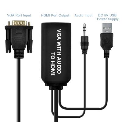 China ABS VGA to HDMI Video Adapter VGA2HDMI Audio Converter Cable with 3.5mm Audio for HDTV PC Projector for sale