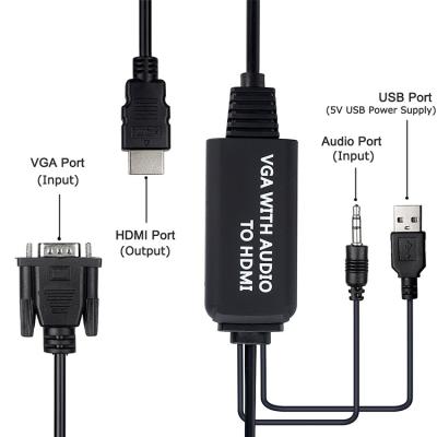 China ABS VGA to HDMI Video Adapter VGA2HDMI Audio Converter Cable with 3.5mm Audio for HDTV PC Projector for sale