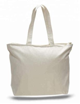 China High Quality Heavy Cotton Tote Canvas Bag Eco - Friendly / Folding Large Bags With Zippered Closure for sale