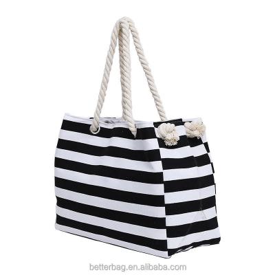 China Eco-Friendly/Portable Nautical Nautical Striped Anchor Beach Bag /Reusable Rope Handle Cotton Tote Bag Navy Sailor Tote Bag for sale