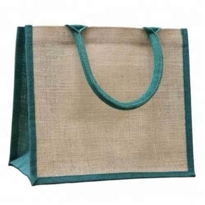 China Wholesale cheap printed laminated natural handled jute shopping bag, packing jute bag for sale