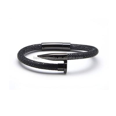 China Autumn New Arrivals Black Stingray Design Braided Leather Bangle Design Men's Screw Leather Bracelet, FB Bracelet, Stingray Leather Bracelet for sale