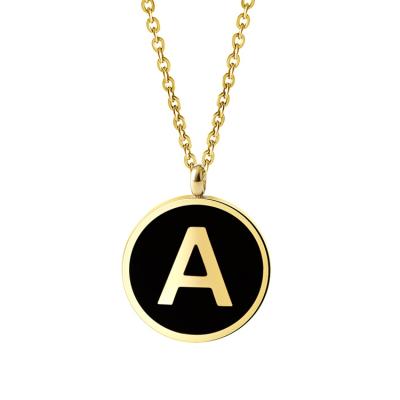 China Stainless Steel CLASSIC Gold Plated Enamel Black Letter Pendant Jewelry Personalize Initial Necklace for sale