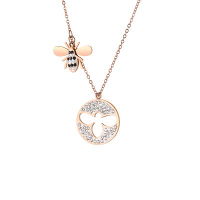 China Romantic Adjustable Fashion Animal Jewelry Women 18k Chain Rose Micro Gold Insect Necklace Pave Bee Pendant for sale