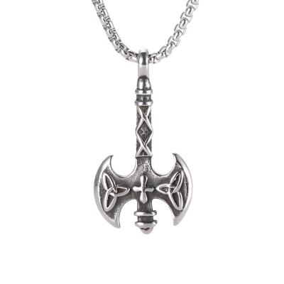 China Wholesale Custom Jewelry 316L Stainless Steel Ancient Warcraft Tomahawk Flower Shape Pattern Gothic Necklace For Men for sale