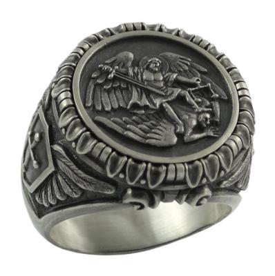 China Michael The Archangel Fashionable Mens Saint Amazon CLASSIC Hot Selling Rings Stainless Steel Jewelry for sale