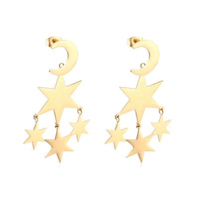 China 2021 New Fashion 18k Gold Plated Star And Moon Stainless Steel Environmental Friendly Stud Earrings For Women Girls Jewelry Gift Earring for sale