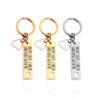 China Round Mixed Color Braided 2020 Engraved Logo Innovative Drive Safe I Need You Stainless Steel Key Chain With Heart Shape for sale