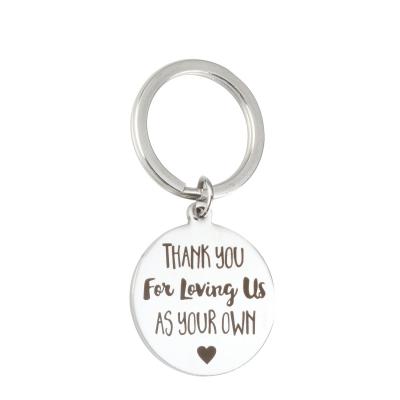 China Wholesale Wholesale Engraved Thank You For Loving Us As Your Own Stainless Steel Round Key Ring Disc Key Chain For Thanksgiving Mother's Day for sale