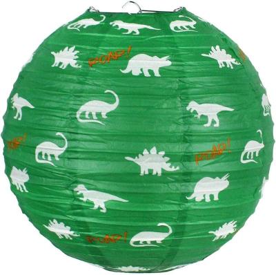 China Europe Party Ornaments Popular 12 Inch Dinosaur Printing Paper Deco Lamp for sale