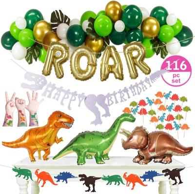 China Paper. Dinosaur Party Decorations Including RWAR Latex Balloons Dino Masks Dino Banners Cake Toppers Tattoos for Birthday Party for sale