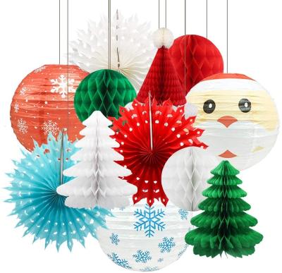 China Europe Christmas Party Decoration Supplies Paper Lanterns Fans Honeycomb for New Year's Eve Decor for sale