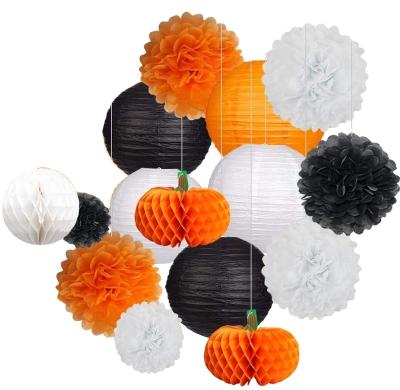 China Hanging Decoration Pom Pom Balls Europe Party White Black Orange Packet Paper Lanterns for sale