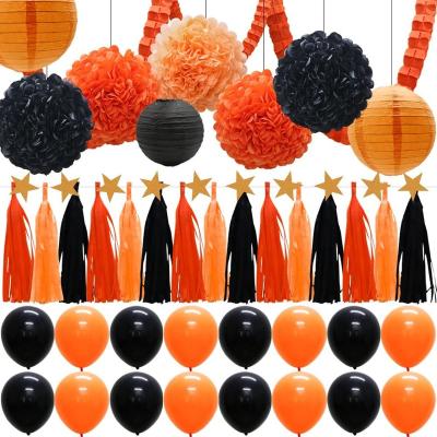 China Paper. set of 41pcs Halloween Party Decorations Consumables - Paper Lanterns Balloons Tassels Hanging Flowers Garland Banner Tissue Pom Poms for sale