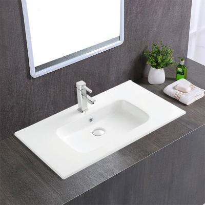 China PriceThin Ceramic Wash Basin 80cm Product Discount Easy Clean Hot Selling Rectangular Edge Bathroom Sink for sale