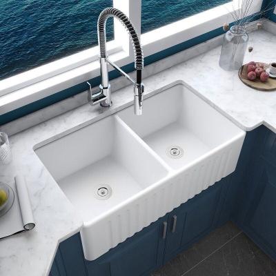 China Easy Clean Wash Sink 33L 18W Double Ceramic Basin Hidden Kitchen Sink For Farmhouse for sale