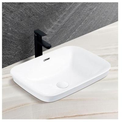 China Factory Hot Sale Easy Clean Chaozhou Wash Basin Exquisite Ceramic Above Counter Mounted Rectangular Wash Basin for sale