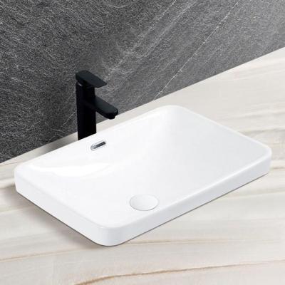 China Easy Clean Ceramic Wash Basin Chaozhou Rectangular Ceramic Bathroom Sink Above Counter Art Basin for sale