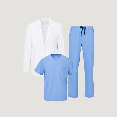 China Eithexu hospital three piece hospital scrub sets for men high quality and soft feeling scrub tops and pants and lab coats for sale