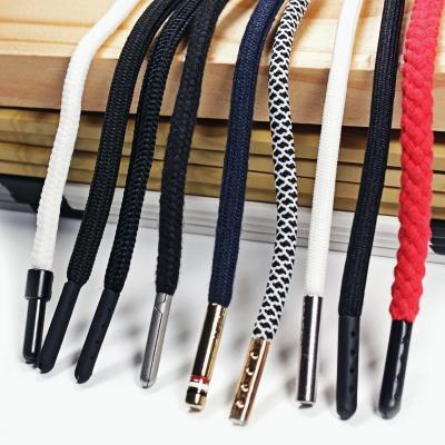 China Viable Factory Custom Polyester Rope Colored Draw Strings Hoodie String Drawstring Novelty Round Cord With Metal Tips for sale