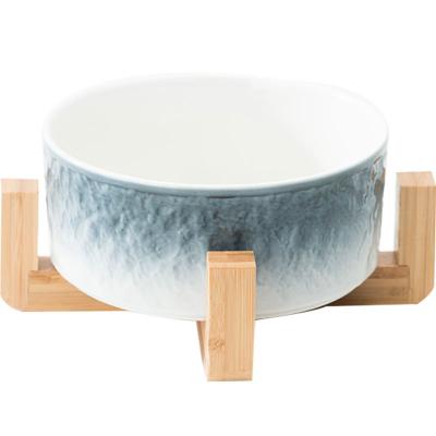 China Sustainable Wholesale Ceramic Pet Bowls Bamboo Holder Pet Bowls For Dogs And Cats for sale