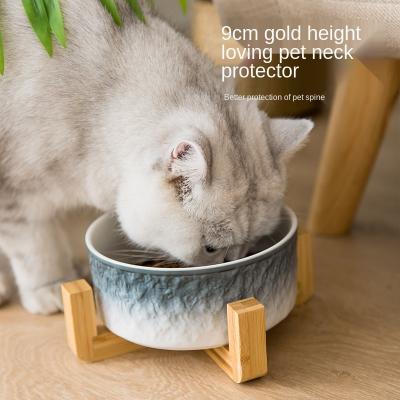 China 2021 Viable New Wholesale Ceramic Pet Bowls Bamboo Stand For Dogs And Cats Dog Raised Bamboo Pet Bowl Easy Collect for sale