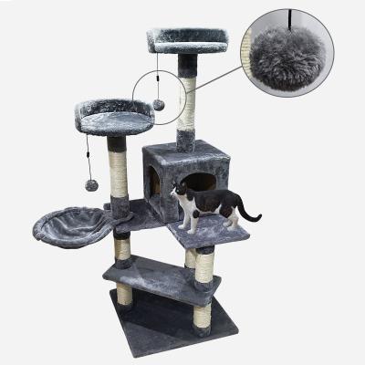 China Sustainable Modern Rubbery Cat Tree Tower Climbing House For Big Cats Best Cat Trees for sale