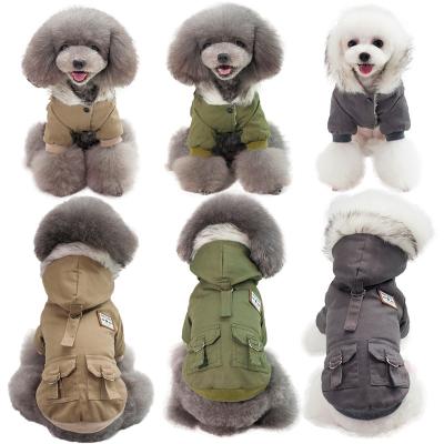 China Viable Fur Hoodie Thicken Double Pocket Industrial Style Dog Jacket Coat Suit Winter Warm Dog Clothes for sale