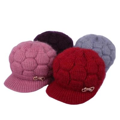 China JOINT Ladies Winter Hat Thick Fleece Striped Brim Grandma Elderly Grandma Fashion Knitted Hat for sale